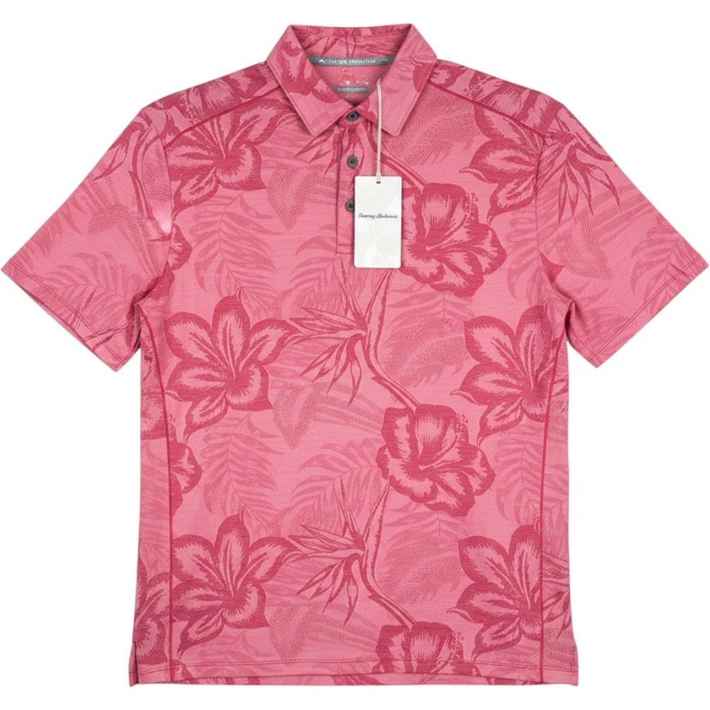 NEW Tommy Bahama Delray Fresco Polo Mens Medium Islandzone Carmine Pink Floral